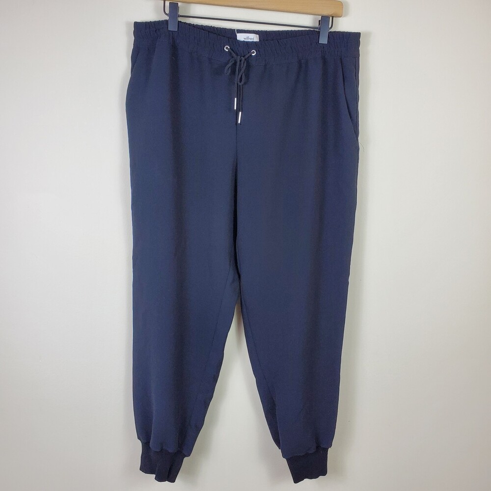 Wilfred Womens Pants L Black Casual Joggers Elastic Tie Waist Pockets Large